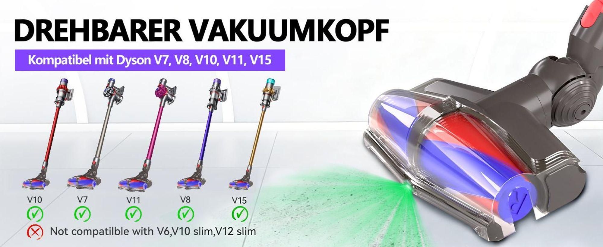 Bürste für Dyson V7,V8,V10,V11,V15 Staubsauger Elektrobürste mit Doppelroller, Anti-Haar-Tangle-Roller, Laser-LED für Hartboden und KurzflorigeTepp