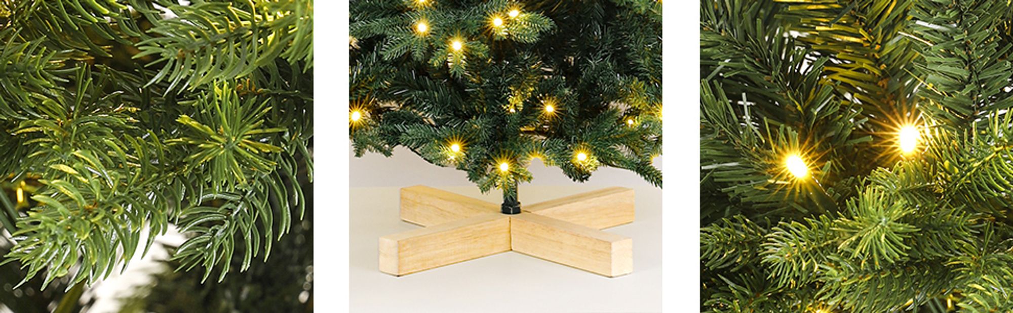 Yorbay künstlicher Weihnachtsbaum Nordmanntanne mit Beleuchtung LED Tannenbaum mit Holzständer für Weihnachten-Dekoration, aus PE und PVC, Mehrweg (210cm)