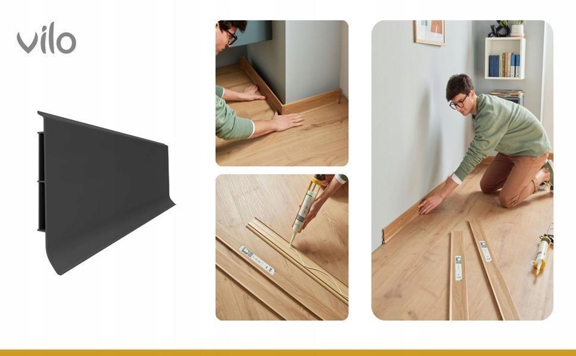 VILO Linela 416 - PVC Sockelleiste 80mm - Wasserfeste Fußbodenleiste Kleben - 200 cm - Kaschmir