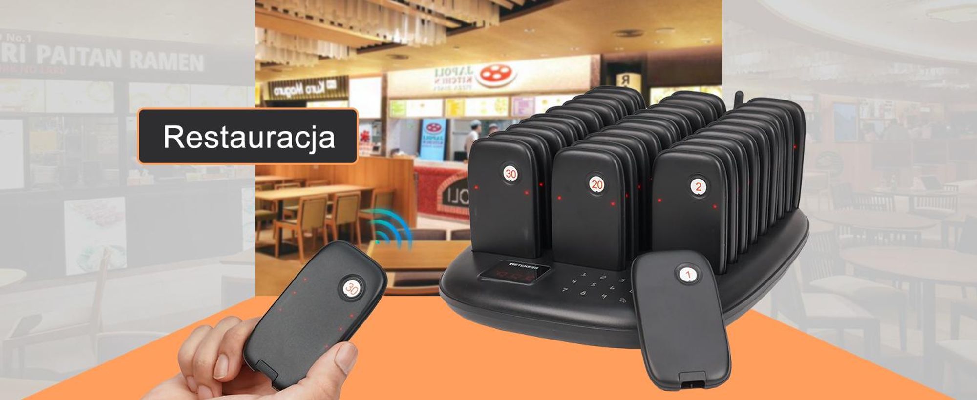 System przywoławczy Retekess TD175P dla restauracji, 30 przywoławców, zasięg 800 m, 7 trybów wywołania, przywoławce do stref gastronomicznych, kawiarni, barów, lokali gastronomicznych, krótkofalówki