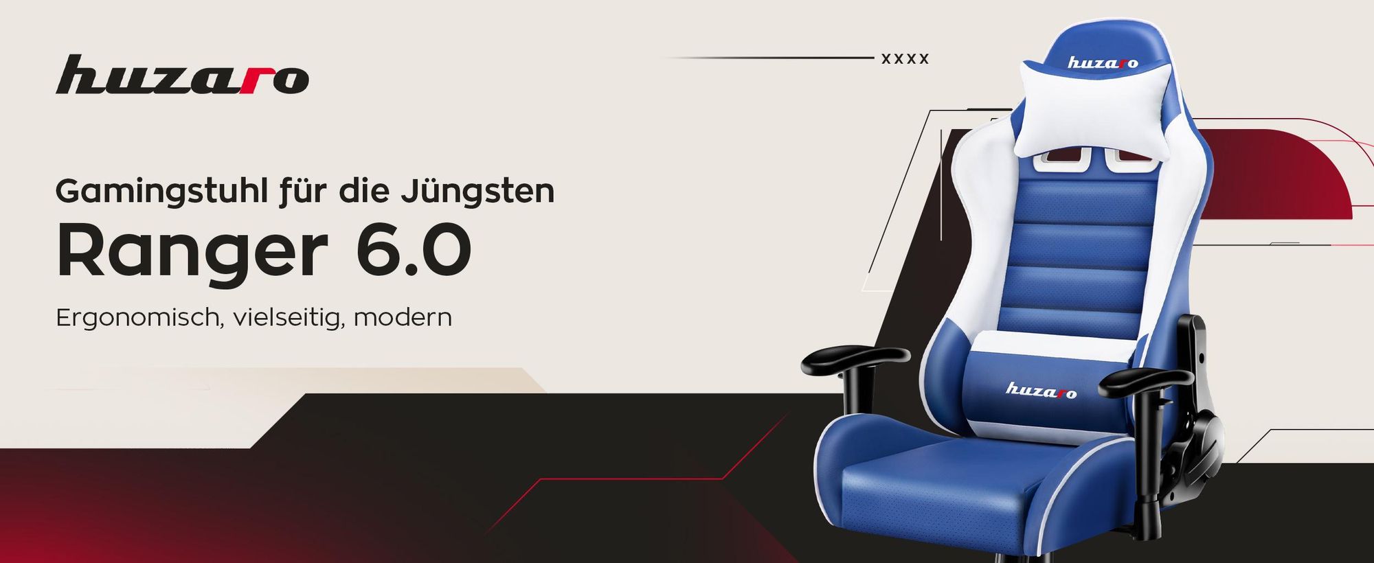 Huzaro Kinder Schreibtischstuhl Ranger 6.0 Gaming Stuhl Racing Sessel Bürostuhl Drehstuhl Gamer bis 130 kg Blau