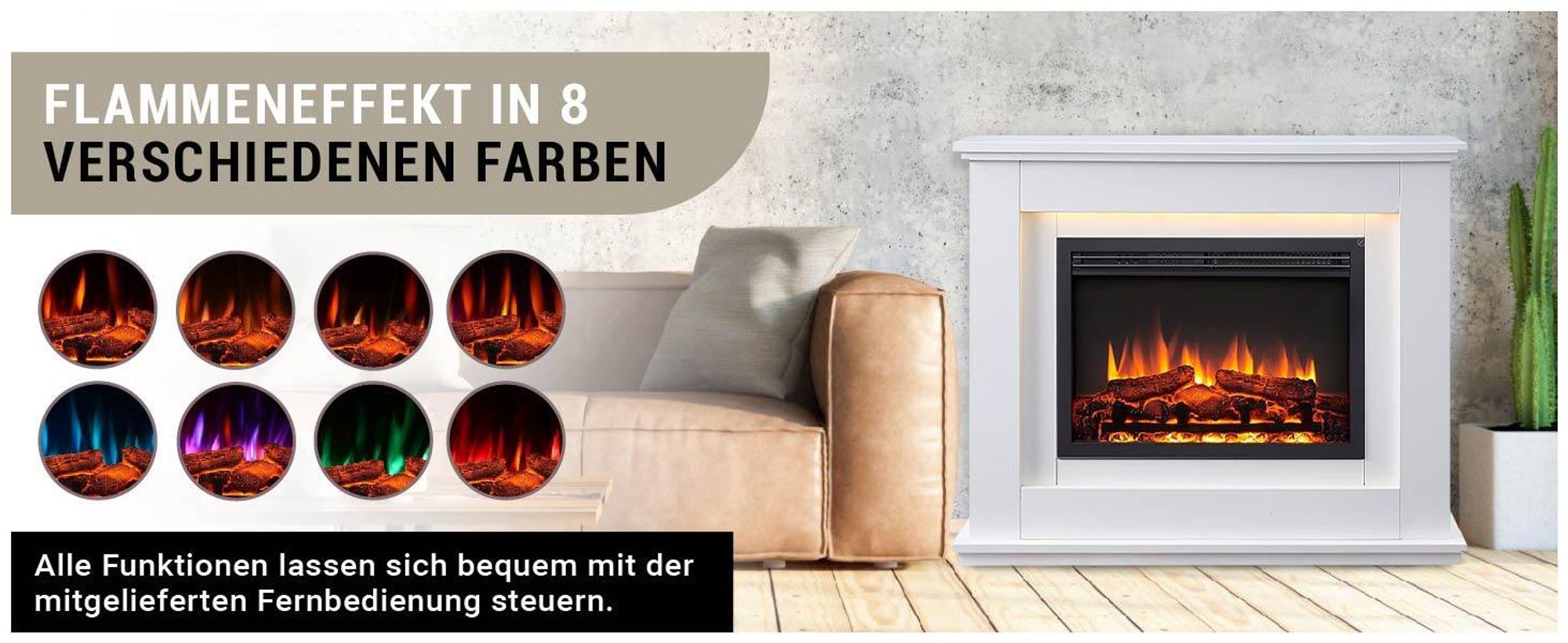 Elektrokamin Standkamin BALDERIA Baldur – Heizung bis 2000 W, weiss