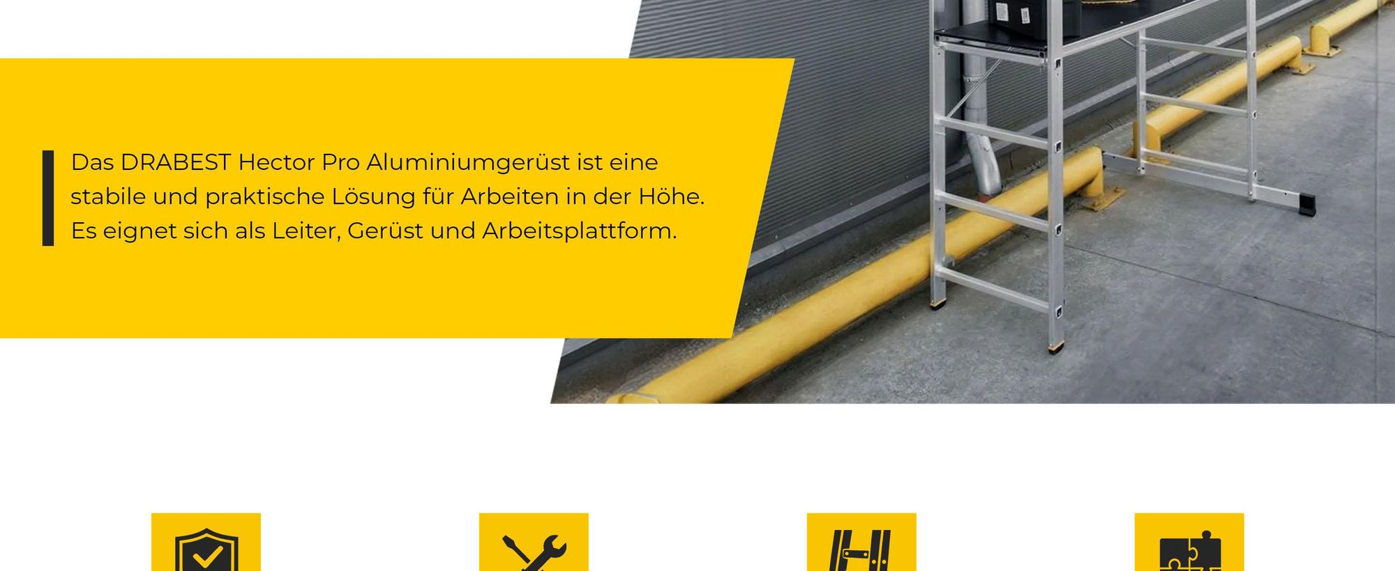 Drabest | Aluminiumgerüst - Aluminiumgerüst 2X7 - Leitergerüst - Tragfähigkeit der Plattform: 150 kg - Abmessungen der Plattform 46X150 CM