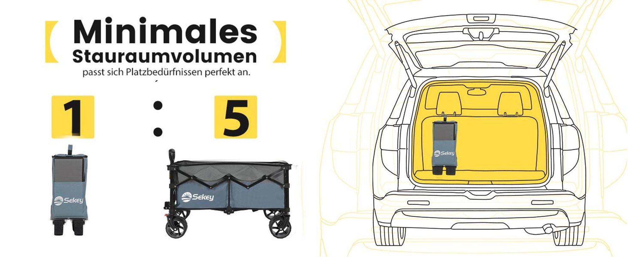 Sekey 150 KG Bollerwagen Faltbar Handwagen mit Bremsen und breiten Reifen, Blau