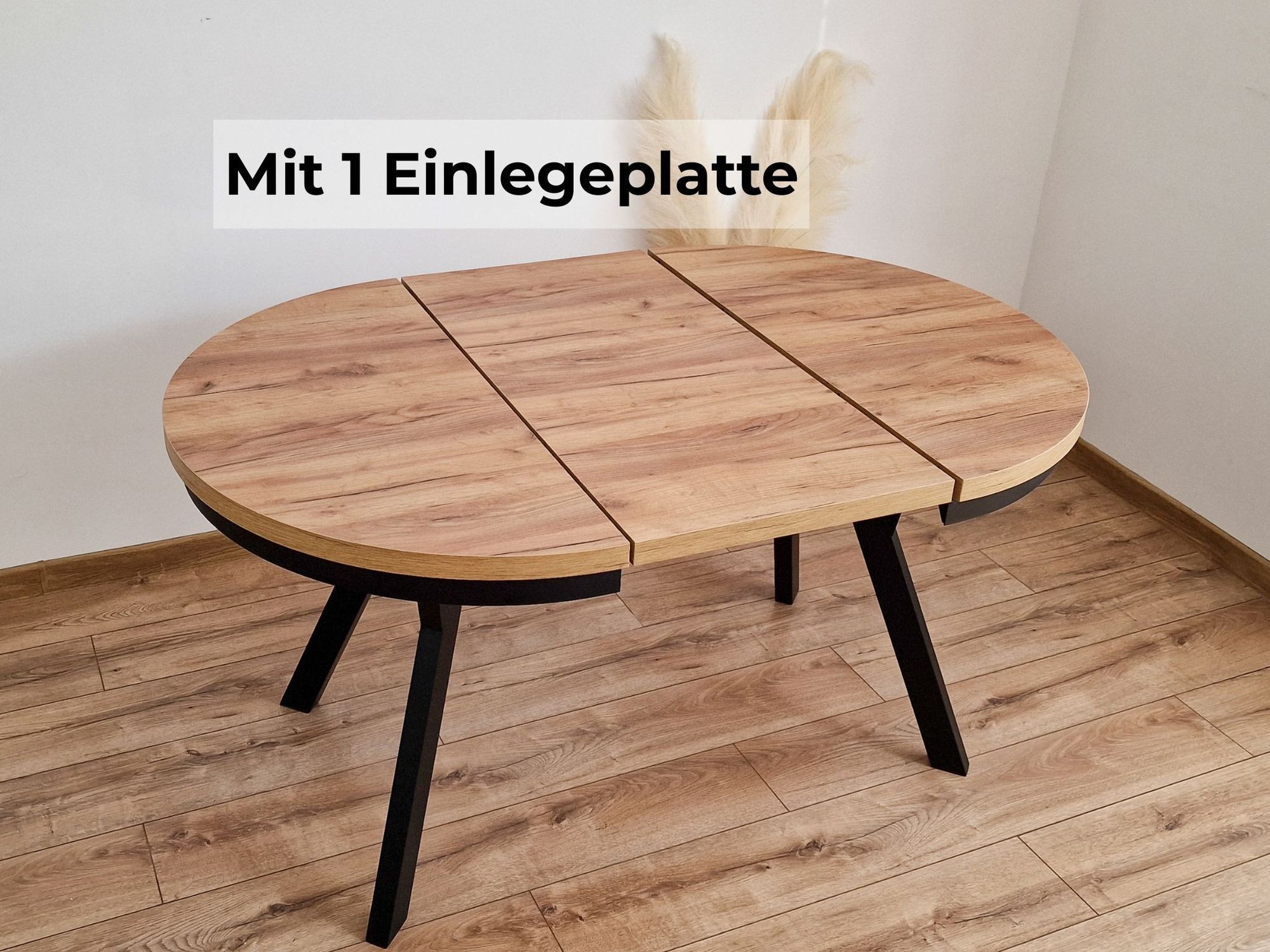 Ottavio Runder Ausziehbarer Esstisch Ø 100 / 150 / 200 cm, Platz für 4–10 Personen Skandinavisches LOFT Design Craft Goldoptik Schwarze Holzbeine mit Schwarzer Metallumrandung
