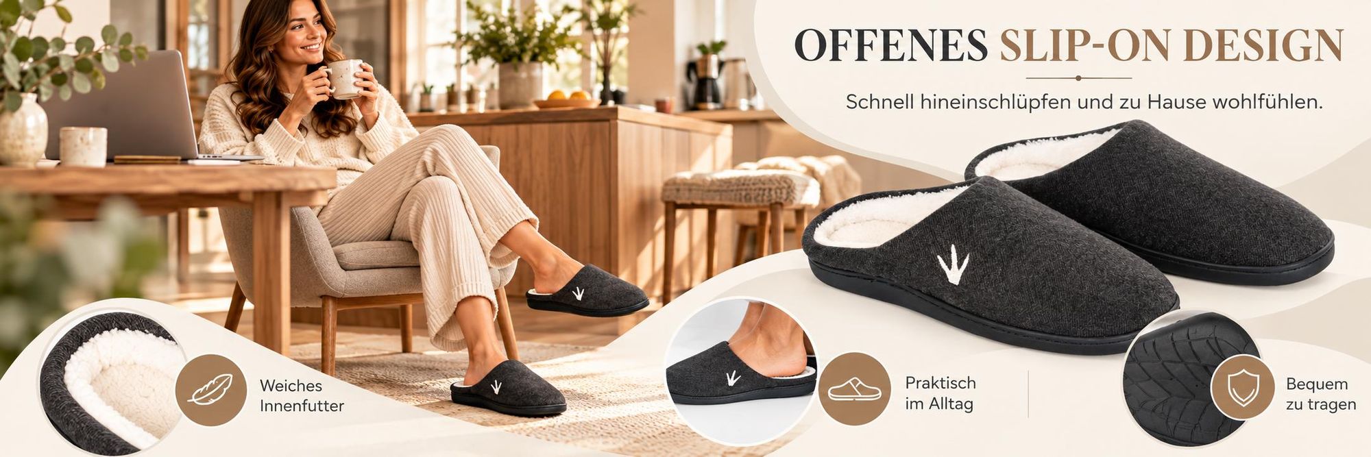 Hausschuhe HEYO Damen Herren Warme Pantoffeln rutschfeste Sohle Gefütterte Winter Pantoletten Memory Foam Schwarz 38/39