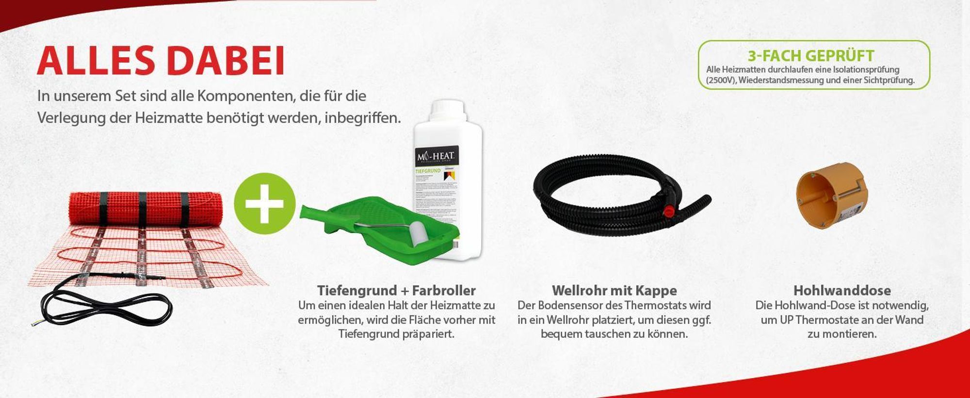 Elektrische Fußbodenheizung für Fliesen 3m² Dünnbettheizmatte 200Watt Komplett Set Thermostat TH215 Wifi anthrazit