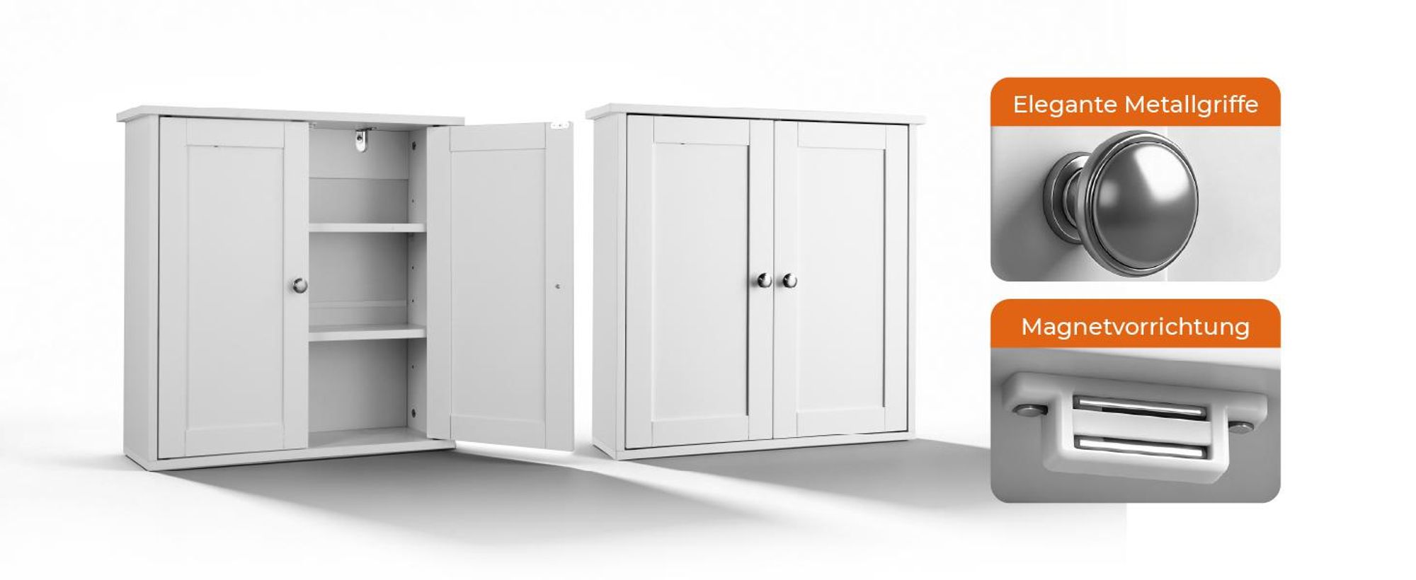 FCH Hängeschrank, Wandschrank mit 2 Tür, verstellbare Ablage, für Küchenschrank und über Waschbecken, 60 x 18 x 60 cm, Weiß