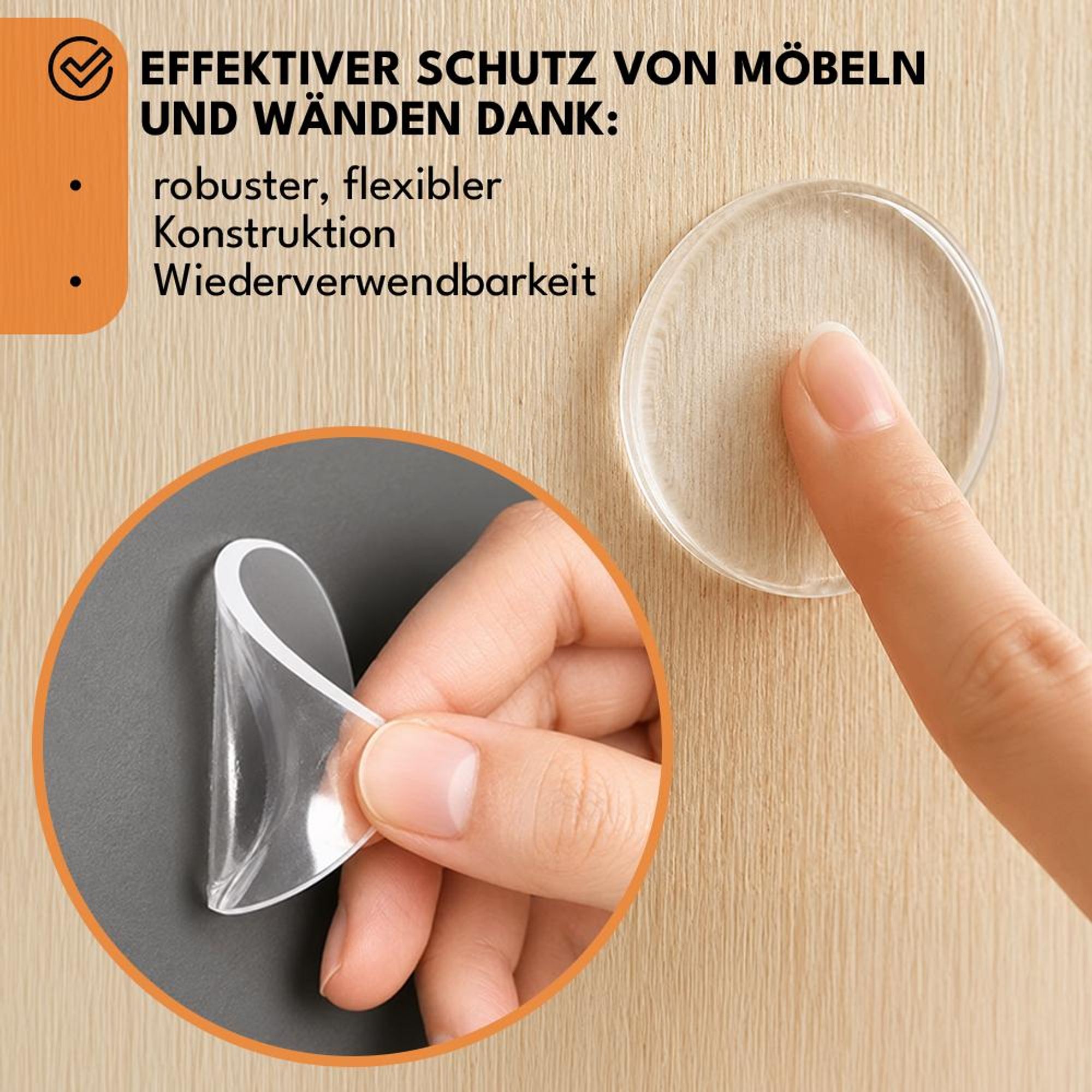 KRUMAD Türstopper Wand Set 10, selbstklebende Türpuffer, Türgriffschutz Wandpuffer, Möbelschutz, 40 mm, PolyurethanMaterial, Weiß