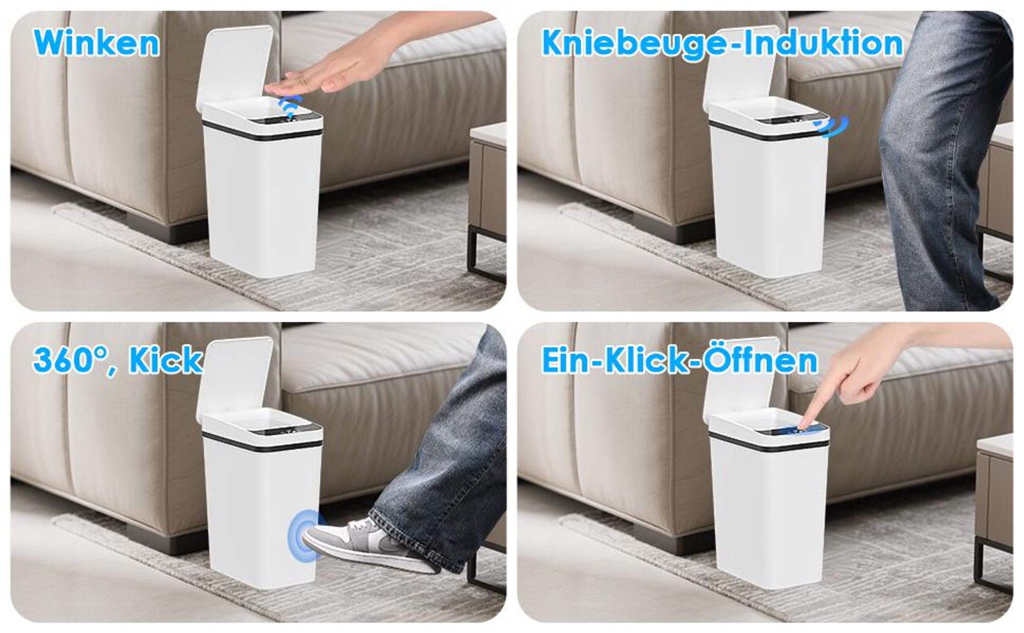 Automatik Mülleimer, 12L Sensor Mülleimer, mit Smart Sensor für Bad Büro Küche, No Noise Wasserdicht Intelligenter Mülleimer mit Deckel
