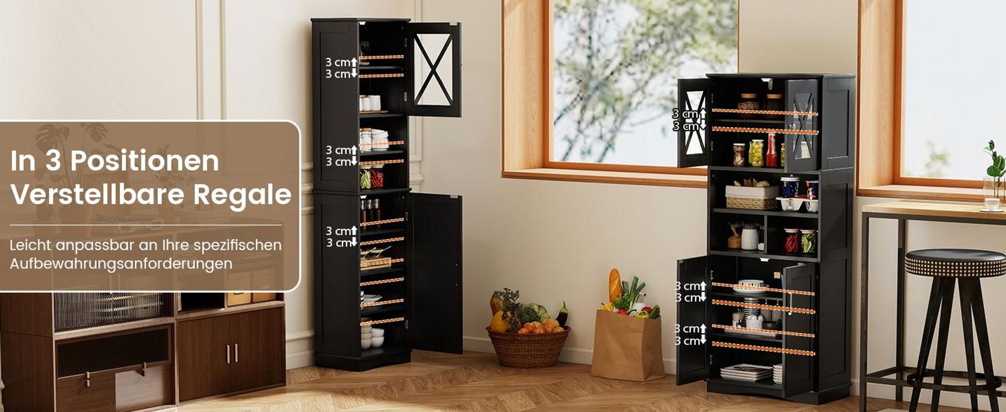 COSTWAY Bad Hochschrank, großer Bodenschrank mit Acryltüren & 3 Fächern, freistehender Vorratsschrank mit verstellbaren Regalen Weiß