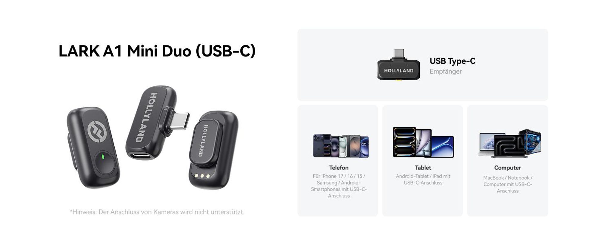 Hollyland Lark A1 Mini Duo with USB-C RX Drahtloser Satz