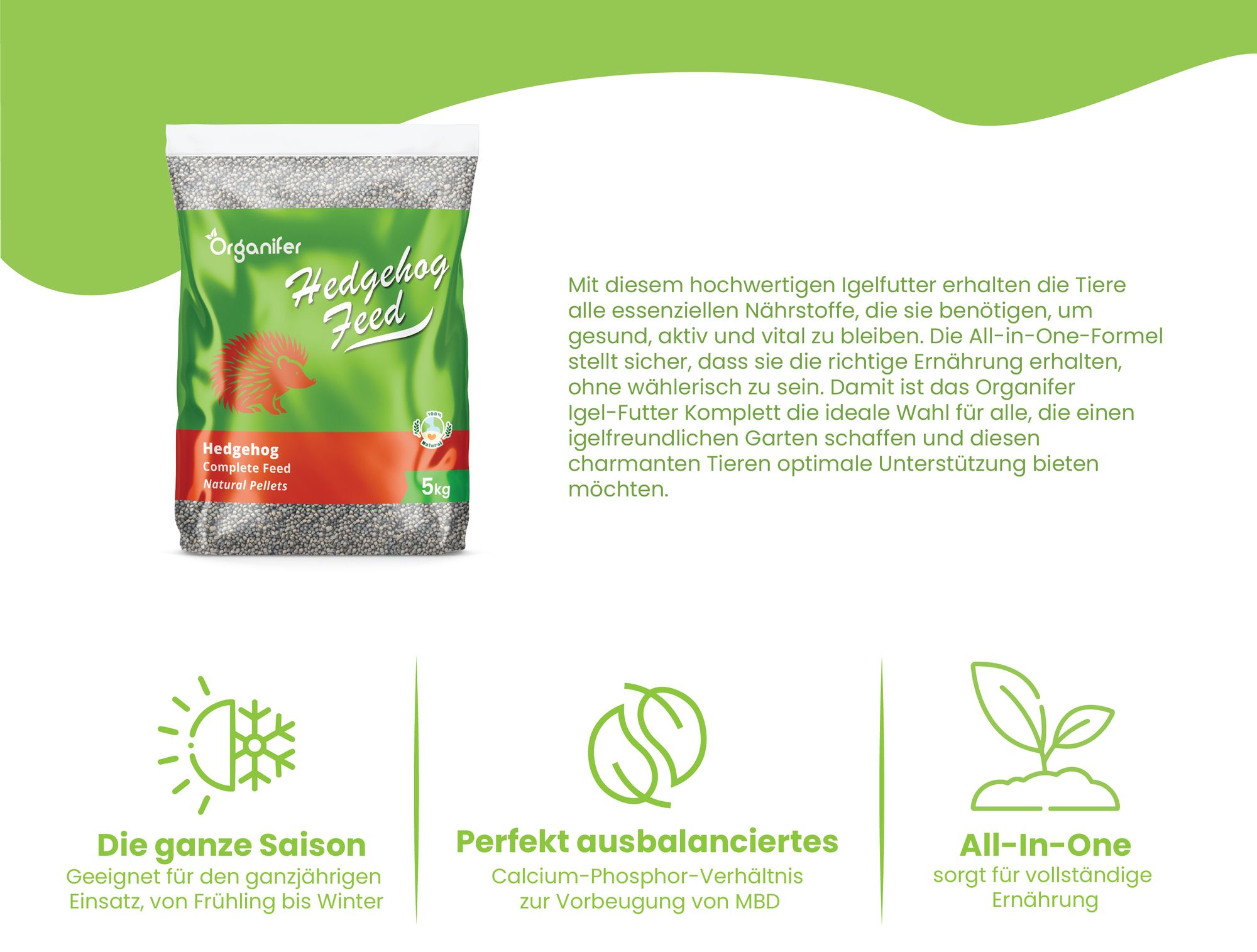 Igelfutter - (20 kg) - Komplettes Naturgranulat - Organifer