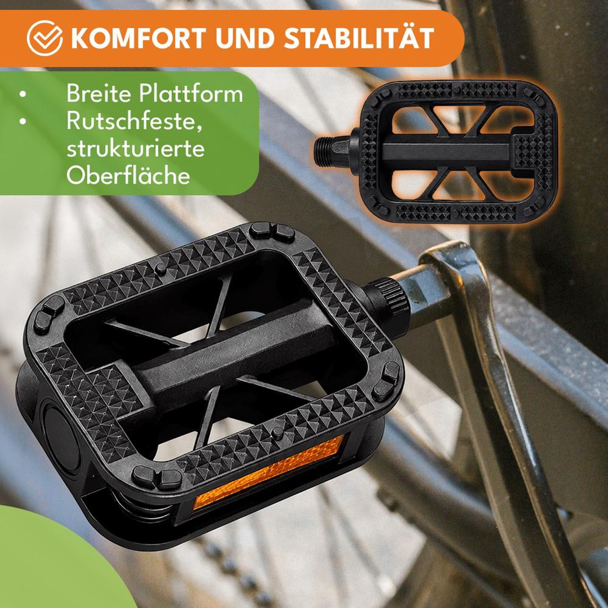 KRUMAD Fahrradpedale MTB, Flat Pedale Fahrrad rutschfest mit Reflektoren, 2er Set, Bike Pedale für MTB, Gravel & Citybike