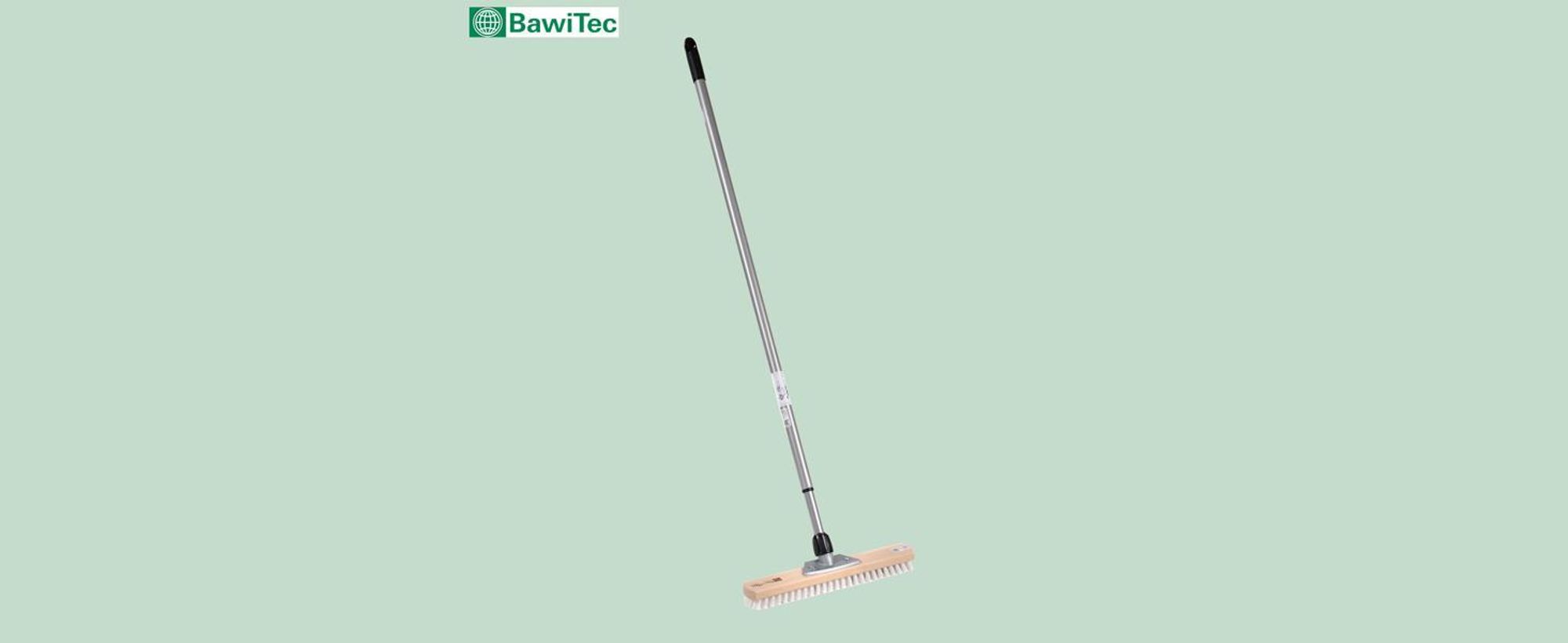 BawiTec Großraumschrubber 40cm Breit mit Teleskopstiel 200cm Lang ppn-weiß Schrubber Stiel ausziehbar weiße Borsten