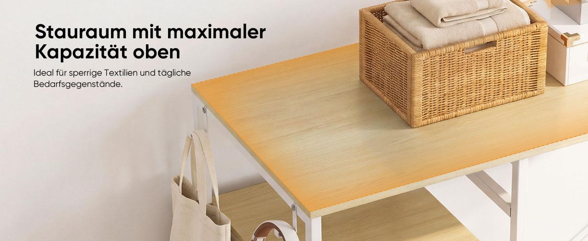 HOKEEPER fahrbarer Kleiderständer mit Schubladen, Haken, Beige, Offener Kleiderschrank, Kleiderstange