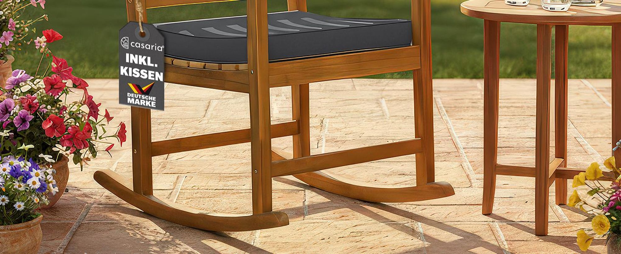 Casaria®  Garten Schaukelstuhl, Wetterfest inkl. Polsterung, anthrazit