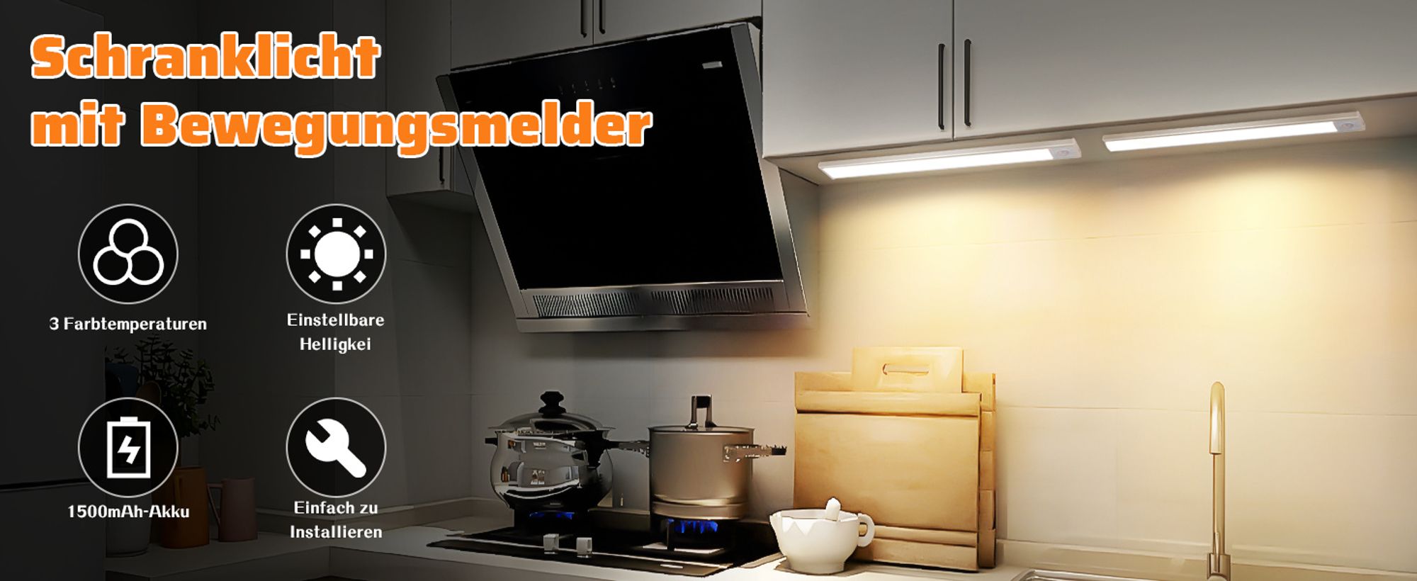 ZMH Unterbauleuchte Küche LED Schrankbeleuchtung 30CM USB Aufladbar Schranklicht Dimmbar 3 Farbtemperatur Schrankleuchte mit Bewegungsmelder
