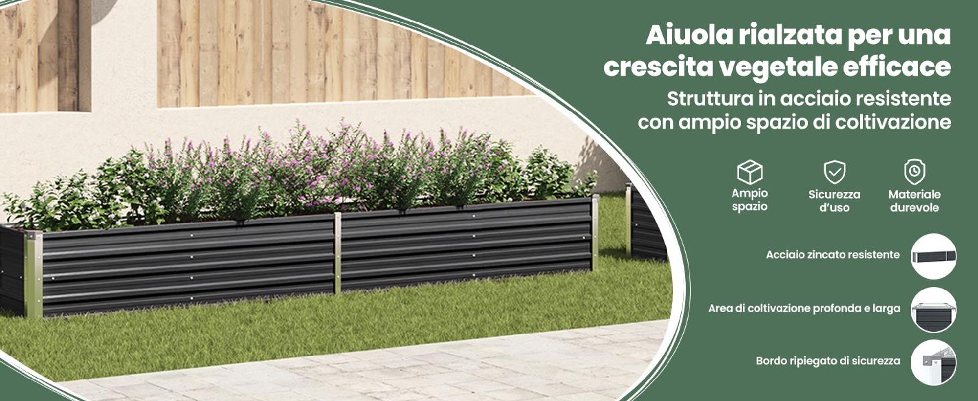 Letto da giardino rialzato Acciaio zincato 320×40×45 cm Antracite