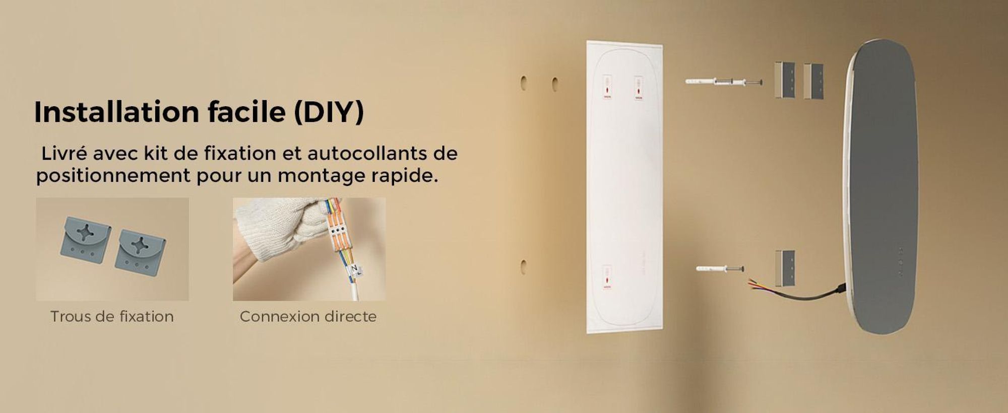 S'AFIELINA 80×50 cm Miroir de Salle de Bain avec Éclairage, Miroir LED Oval avec Interrupteur Tactile,3 Couleurs de Lumière Réglables, Anti-Buée