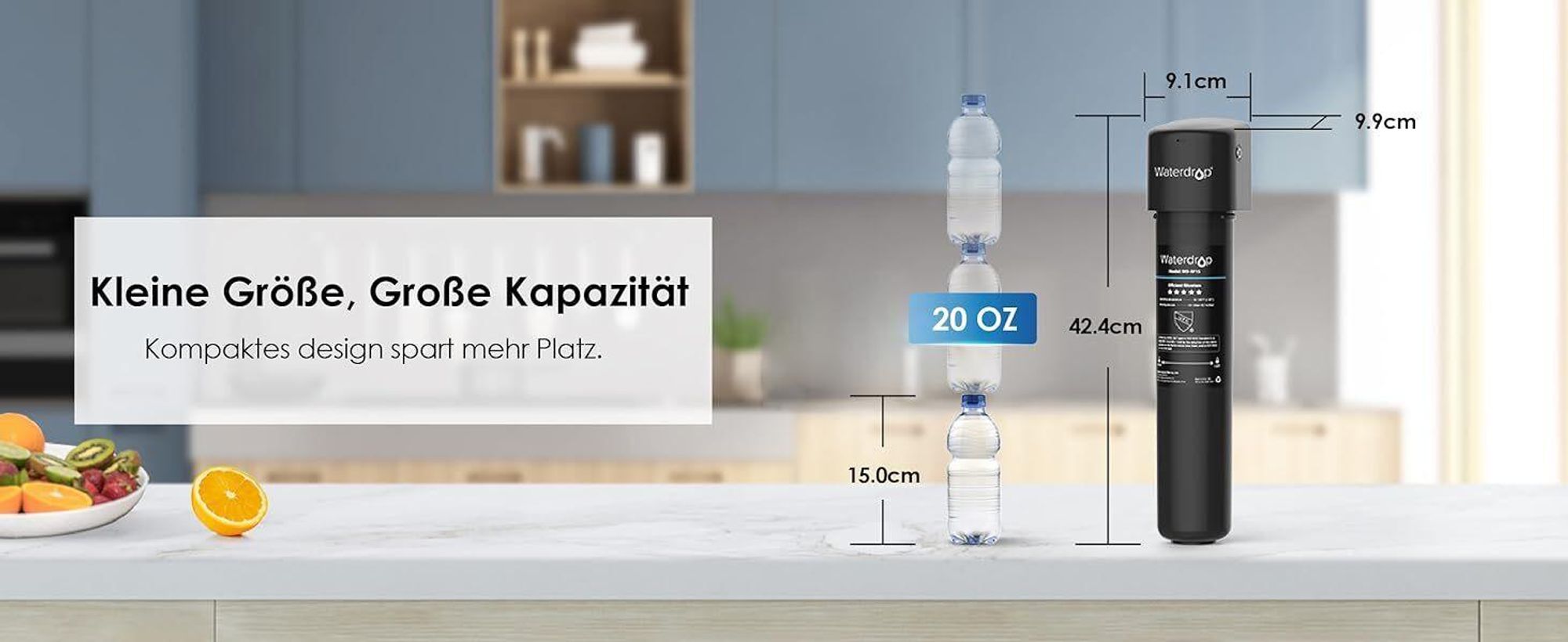 Waterdrop 15UA Untertisch-Wasserfiltersystem mit 1 WD-RF15 , 60.000 Liter, Hochleistungs-Wasserfilter, Trinkwasser, NSF/ANSI 42