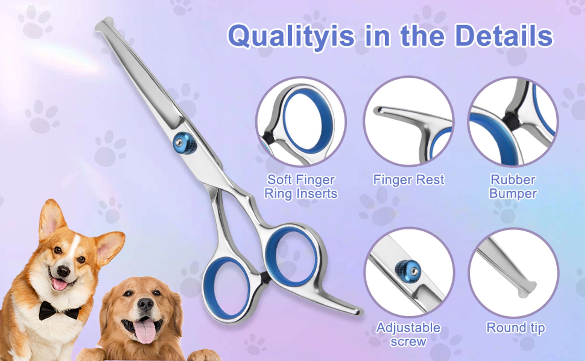 6 in 1 Hundeschere Set Profi, Edelstahl Fellschere für Hunde Katze , Ganzkörper, Gesicht, Nase, und Ohr