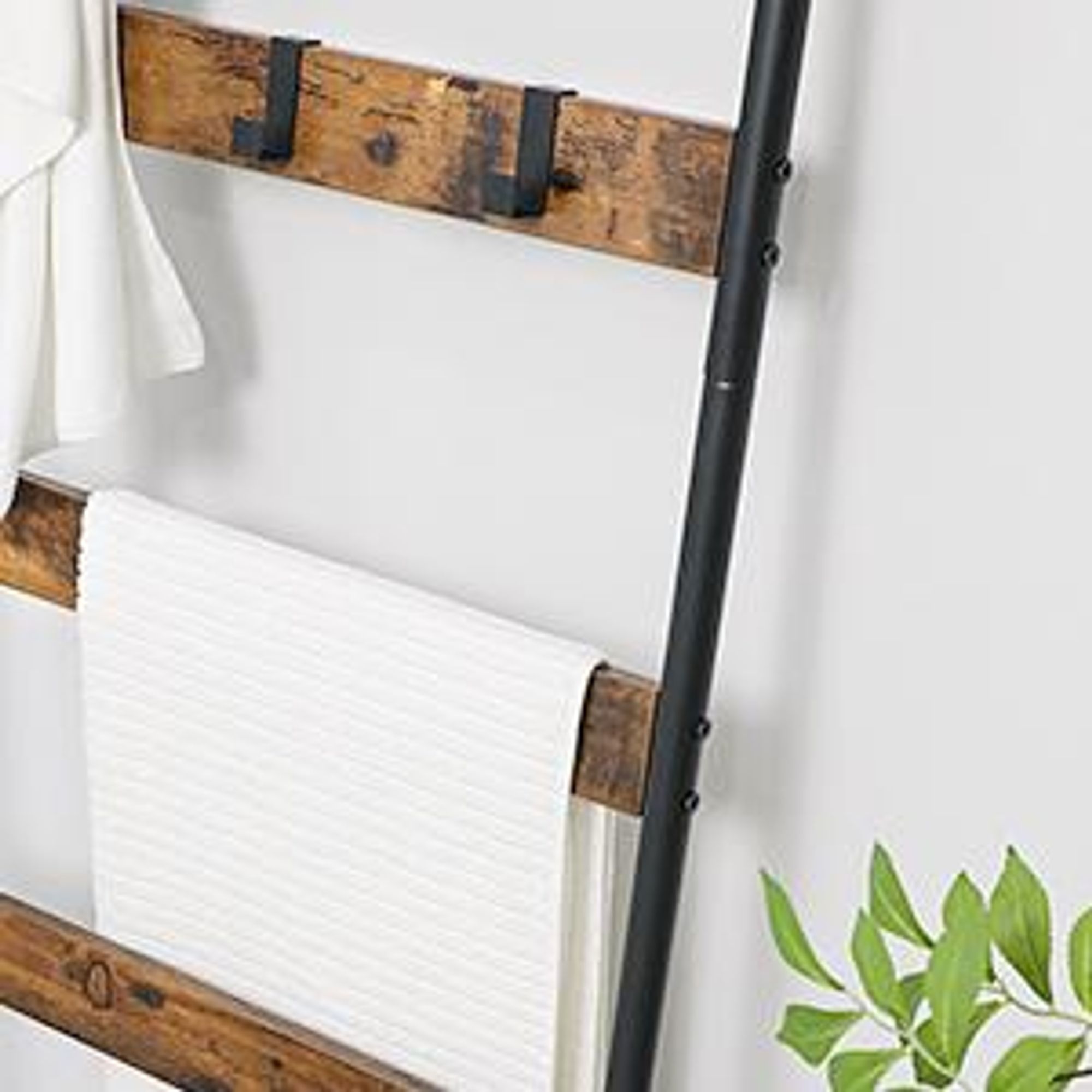 VASAGLE Handtuchleiter Handtuchregal, Leiterregal, mit 5 Ebenen, 4 Haken