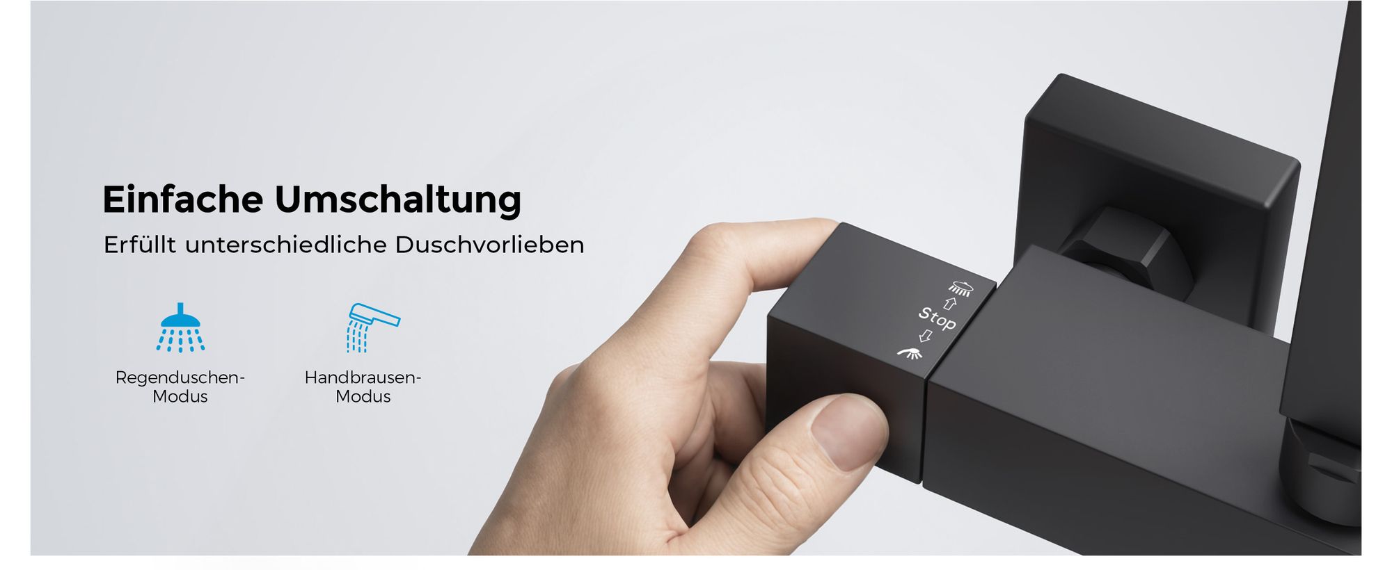 Heilmetz Duschset Schwarz Matt mit Thermostat, Regendusche Quadratisch 20x20 cm, Edelstahl Duschsäule inkl. Handbrause, Höhenverstellbar
