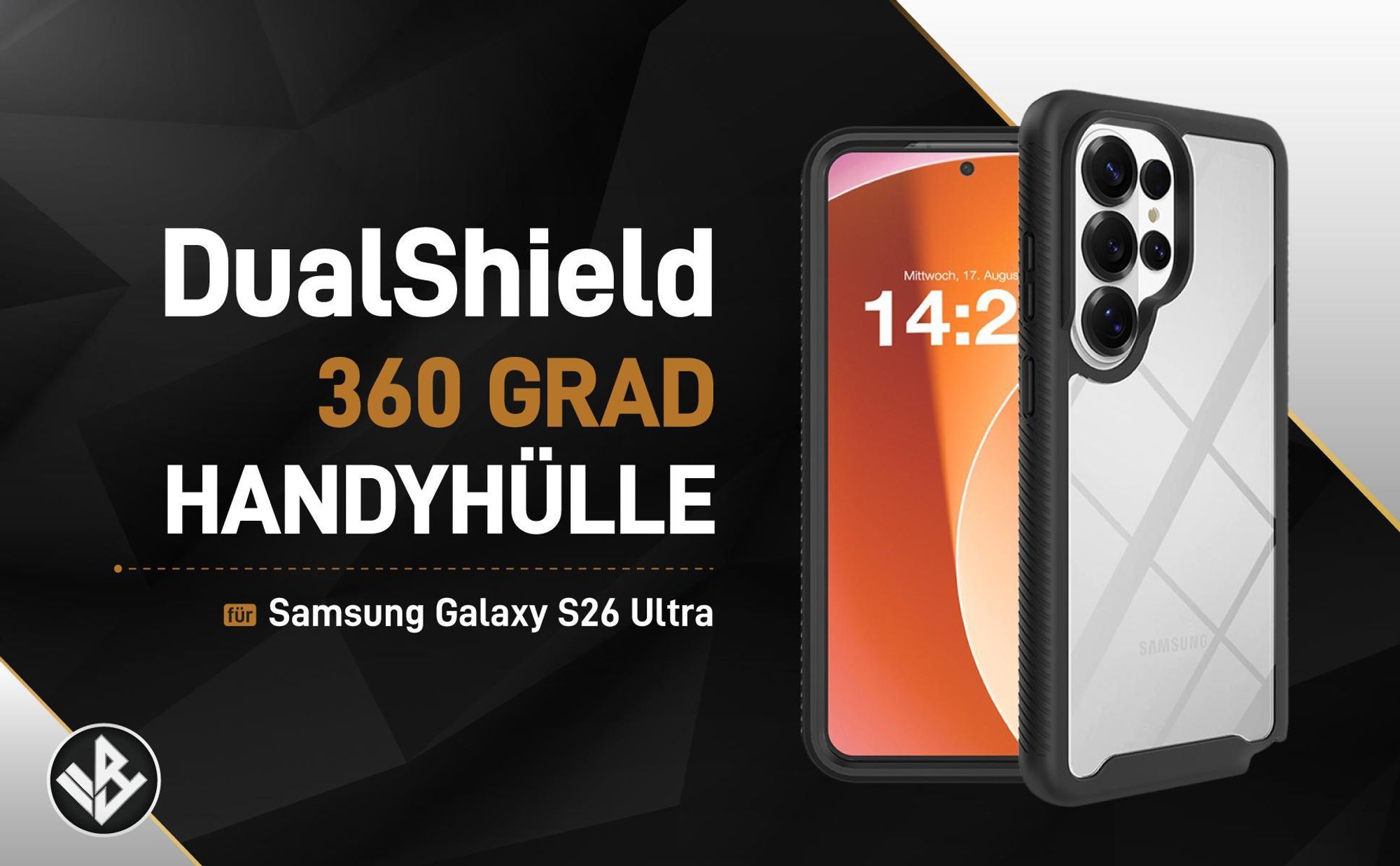 Schwarze 360 Grad Hülle für Samsung Galaxy S26 Ultra mit Kameraschutz