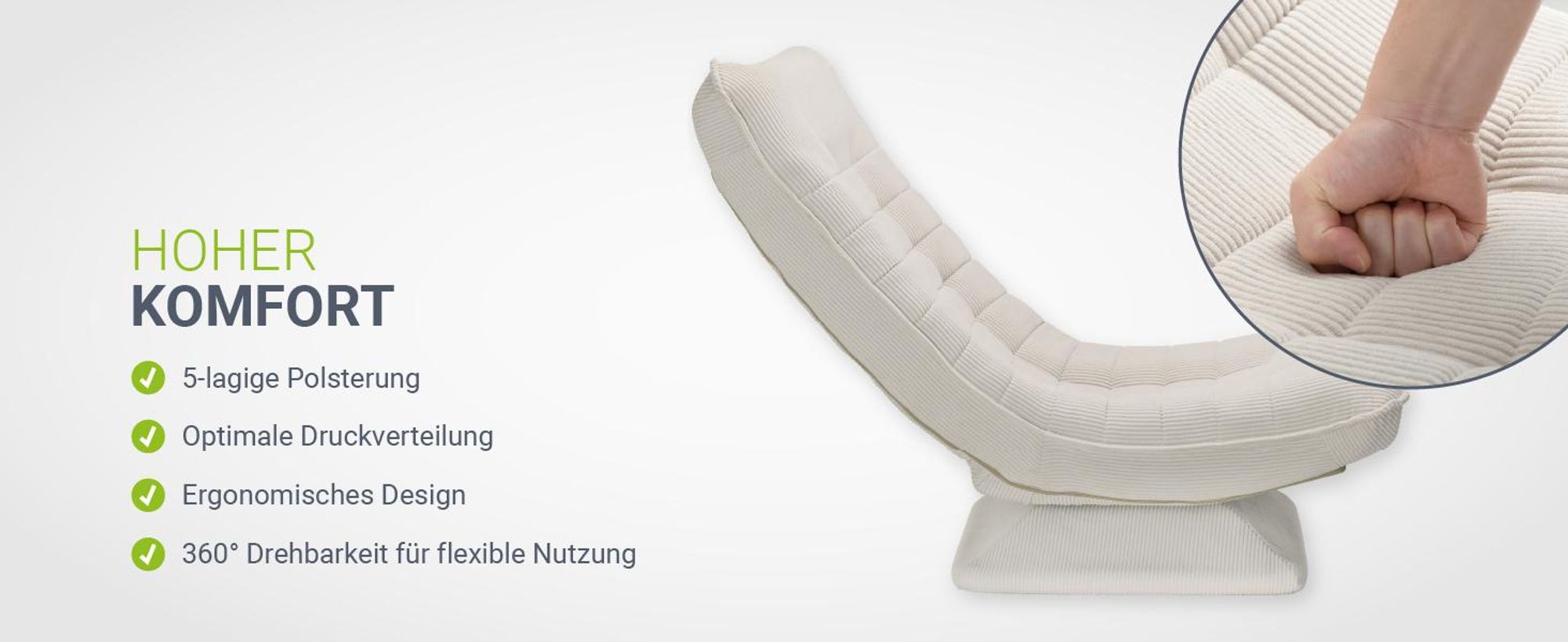 Juskys Relaxsessel Korsika - Cord-Bezug, ergonomisch, 5-lagiges Polster, 360° drehbar - Beige