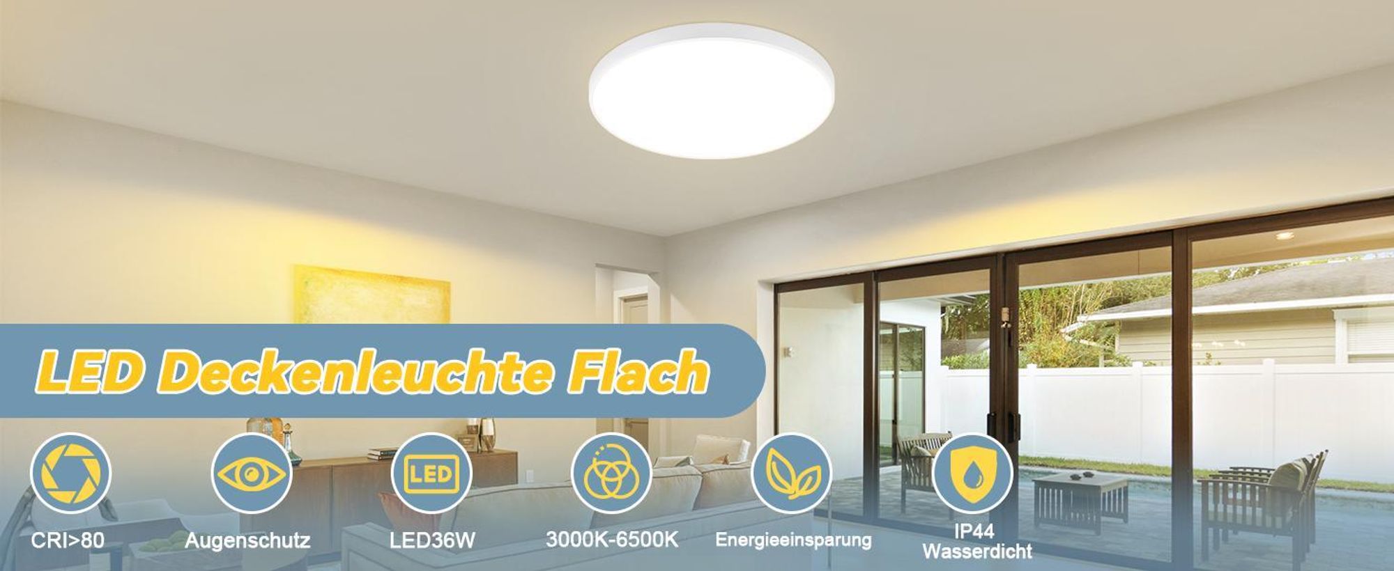 ZMH LED Deckenleuchte 36W Dimmbar Deckenlampe 37cm Rund mit Fernbedienung Küchenlampe für Badezimmer Küche Wohnzimmer Weiß