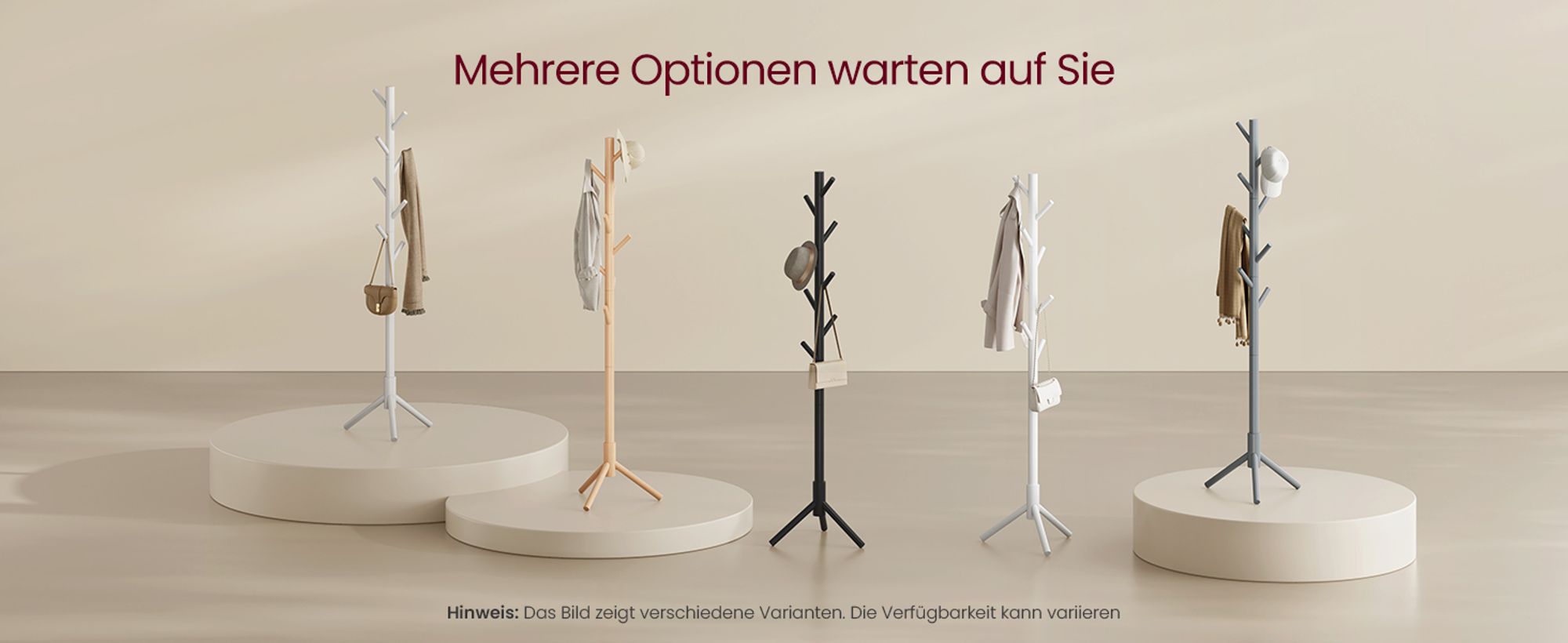 VASAGLE Garderobenständer, freistehender Kleiderständer, Garderobe aus Massivholz, in Baumform, mit 8 Haken, Eingangsbereich, Grau RCR04GY