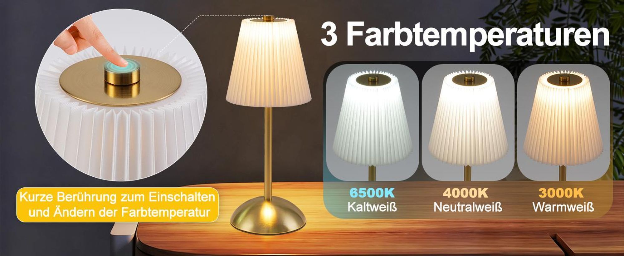 ZMH Lampe de table Sans fil Lampe de chevet Lot de 2 LED Lampe de table Batterie Touch Dimmable Lampe de chevet avec USB Blanc Tissu Abat-jour pour chambre à coucher