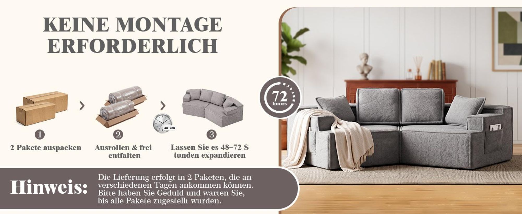 COMHOMA Sofa 2 Sitzer, 228 x 75 x 67 cm, modulares Schlafsofa, Polstersofa, mit Aufbewahrungstasche, Couch mit schlaffunktion, Keine Montage erforderl