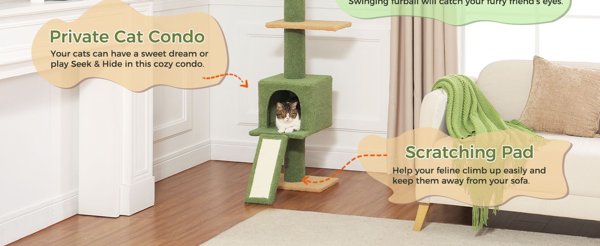 PAWZ Road Kaktus Kratzbaum, Katzenbaum vom Boden bis zur Decke, Grün