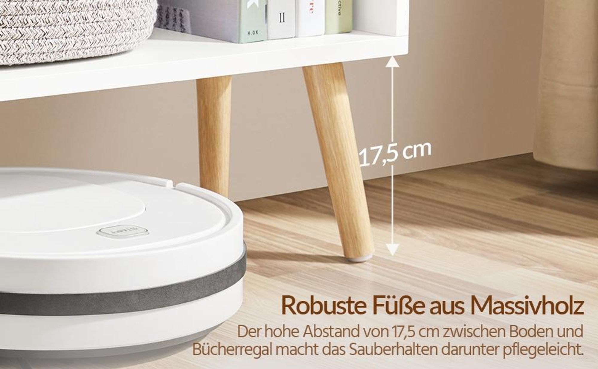 Yaheetech Bücherregal aus Holz, Bücherschrank mit 2 Türen & 4 offenen Regalen, schmaler Standregal Aufbewahrungregal, 80 × 23 × 120 cm, Weiß