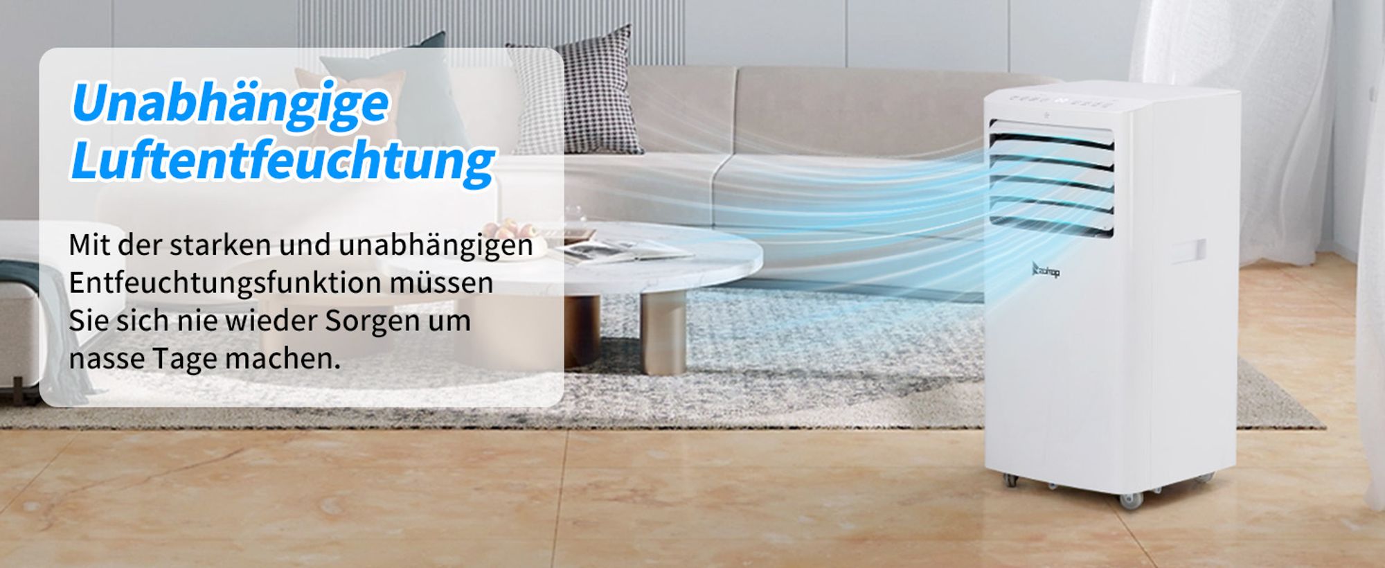 LEADZM Mobiles Klimagerät 12000 BTU/h ,Luftstrom: 400m³/h mit Abluftschlauch mit WIFI tragbare Klimaanlage