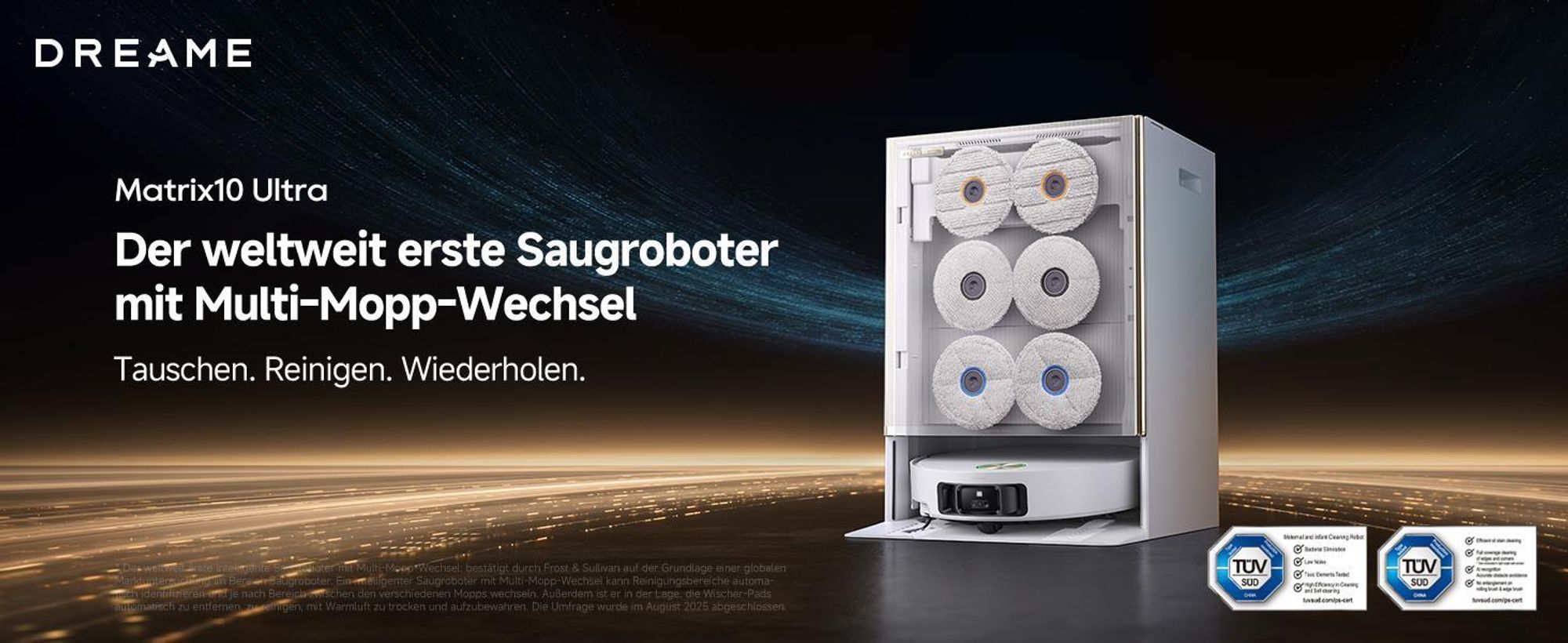 Dreame Matrix 10 Ultra Roboter Staubsauger und Bodenwischer,30kPa,Mehrfach-Moppschaltung,KI-Hindernisvermeidung,Anti-Tangle,100℃ Selbstreinigung,Weiß