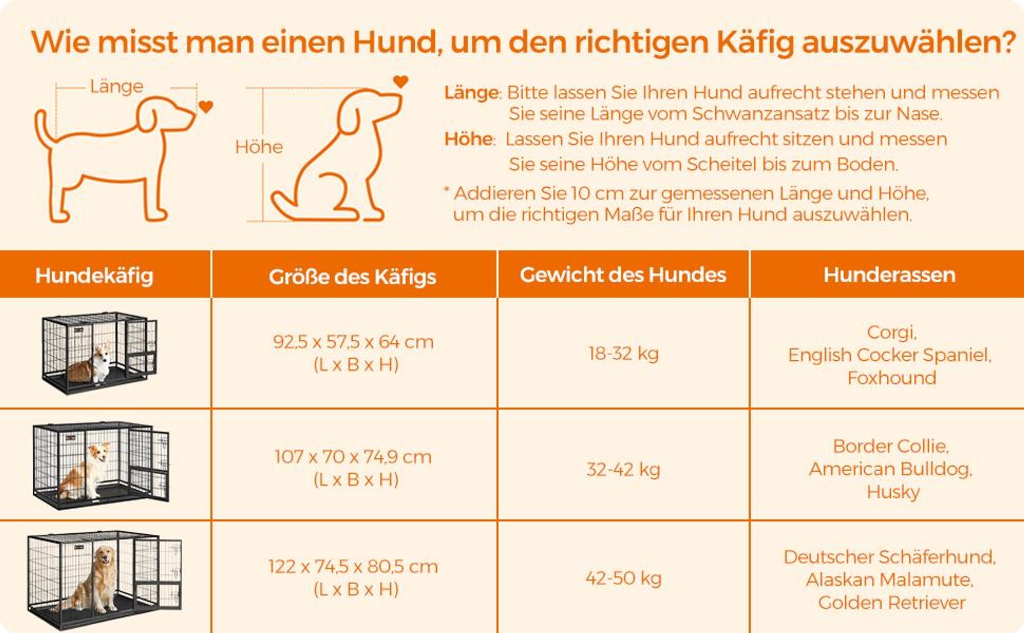 FEANDREA Hundekäfig, 122 x 74,5 x 80,5 cm, mit 2 Türen, schwarz PPD003B01V1