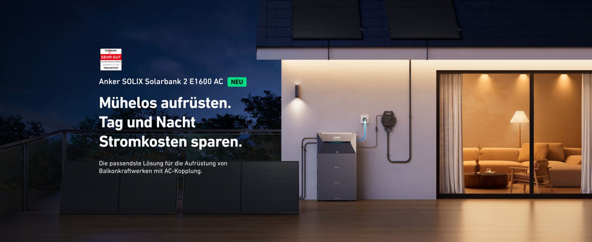 Anker SOLIX Solarbank 2 E1600 AC Speicher für Balkonkraftwerk 1600Wh Solarstromspeicher