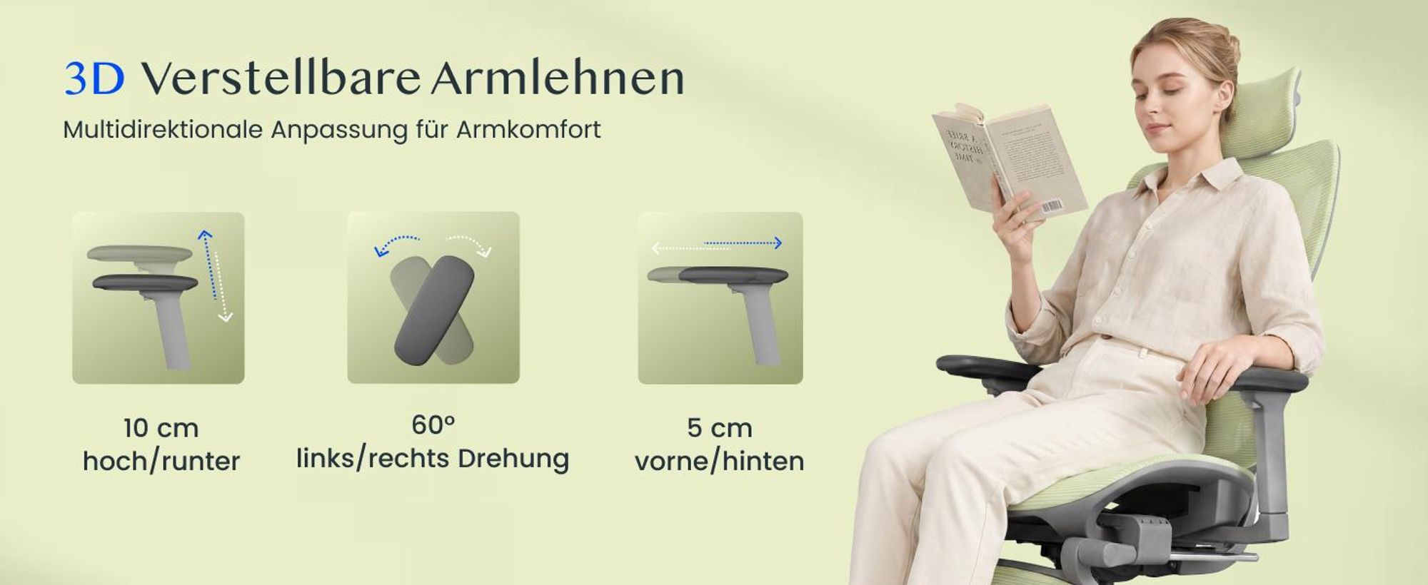 FLEXISPOT ErgoX Ergonomischer Bürostuhl mit Fußstütze, 3D-Armlehnen & Kopfstütze, 5D-verstellbare Rückenlehne, Tragfähigkeit von 136 kg, Grün