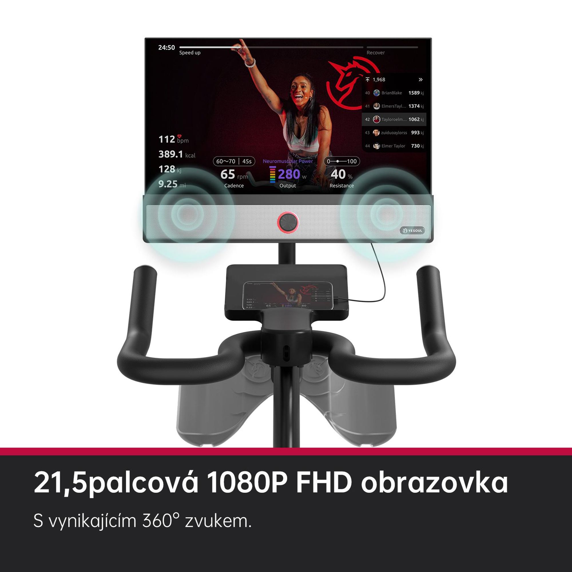 YESOUL G1M Plus – smart stacionárny bicykel, tichý magnetický odpor, pohodlné sedadlo, 21,5" FHD displej
