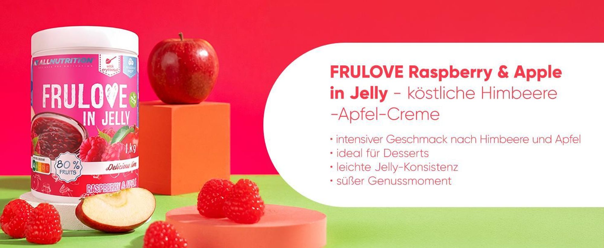 ALLNUTRITION FRULOVE In Jelly Raspberry & Apple 1000g Marmelade Früchte Himbeer-Apfel