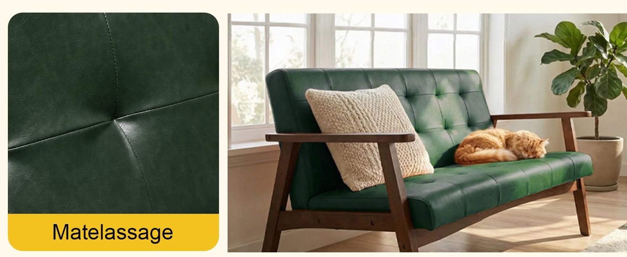 Canapé scandinave pour 2 personnes, en similicuir, avec accoudoirs, structure en bois massif, idéal pour le salon, la chambre ou le bureau, capacité de charge de 240 kg, dimensions : 124 x 74 x 75 cm, couleur : noir
