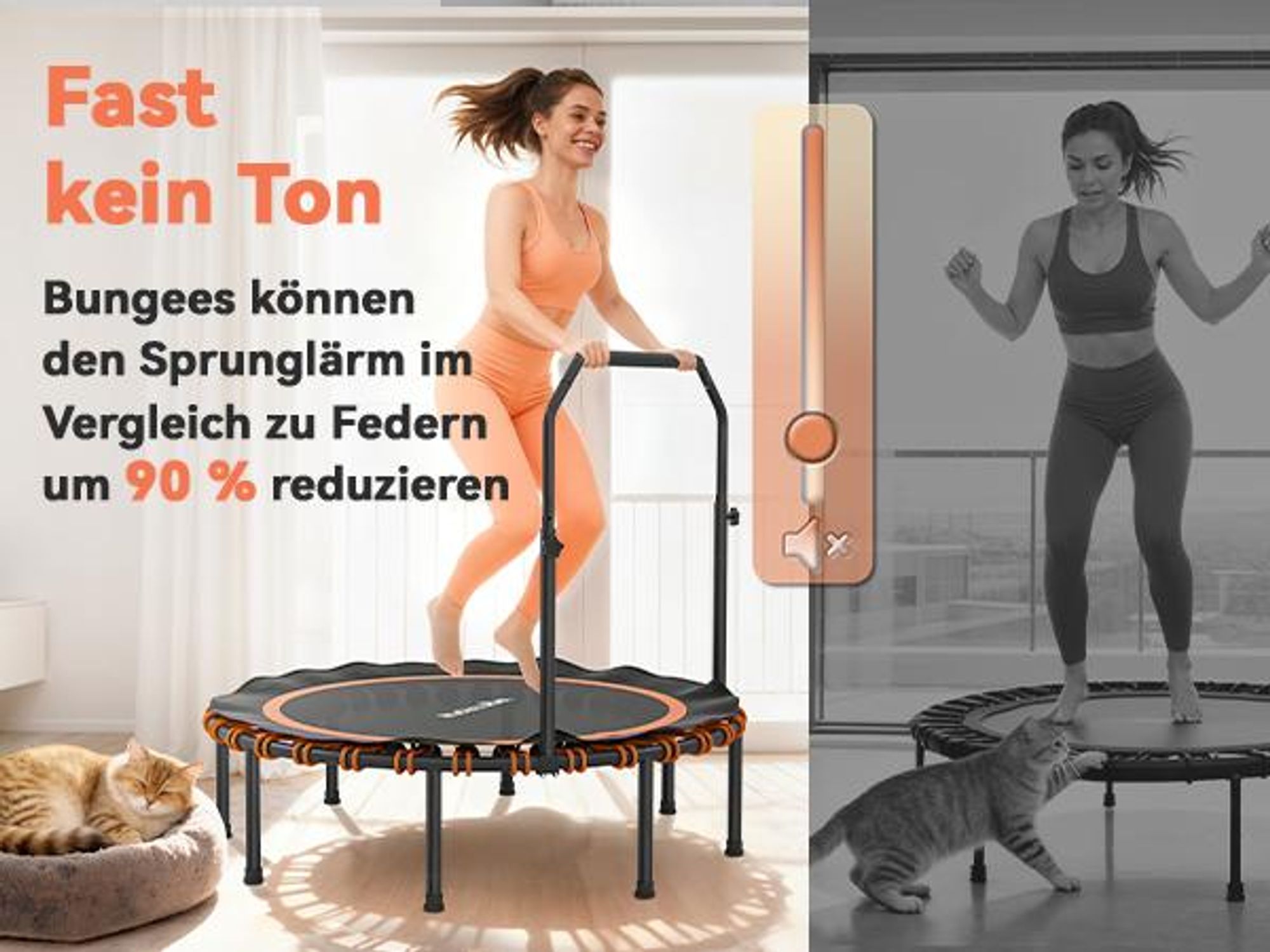 SPORTNOW Fitness Trampolin klappbar Ø122cm Mini Trampoline mit 5 Handgriffstufen