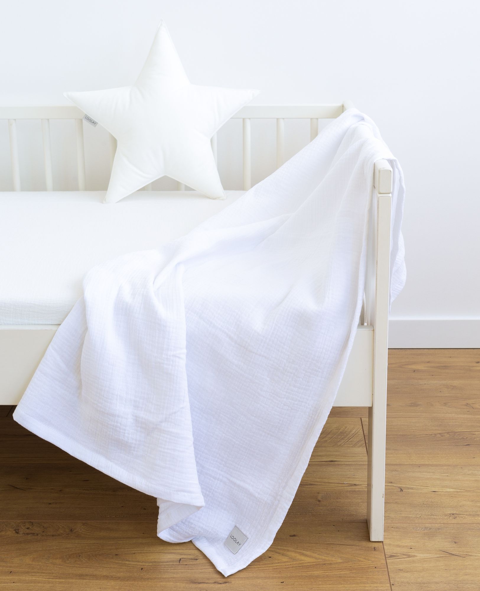 Musselin Babydecke 95x95 cm WEIß– EINLAGIG 100% Baumwolle