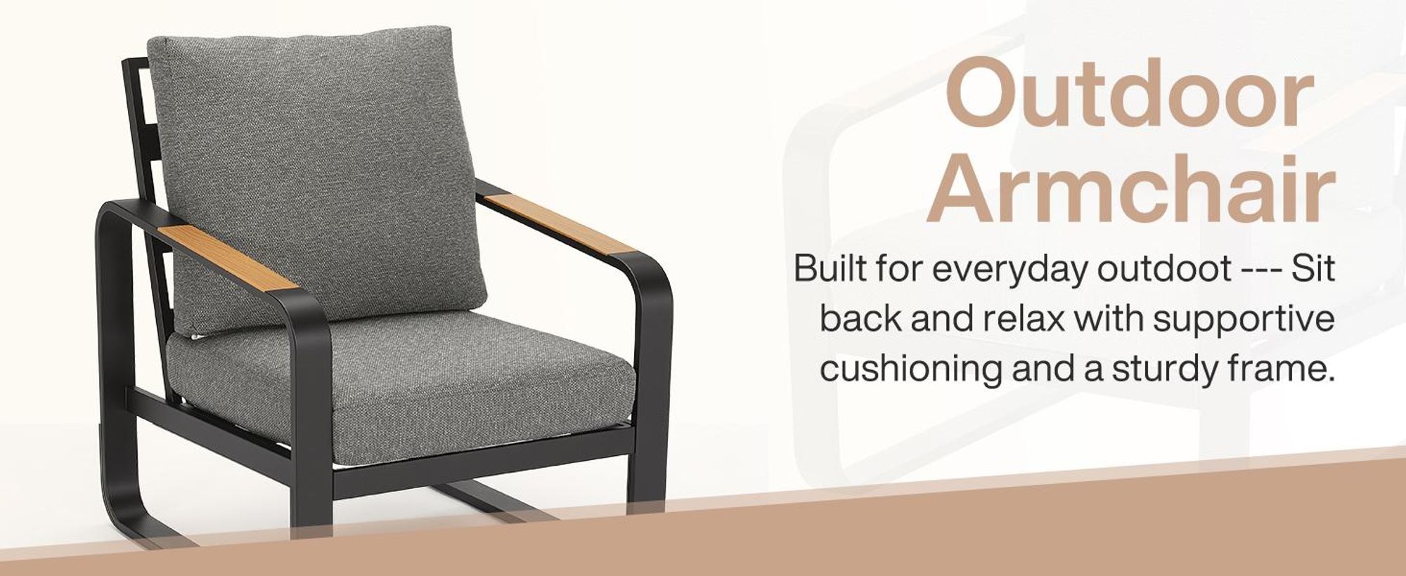 Tribesigns Gartensofa für den Außenbereich mit Kissen, Balkonstühle schwarzem Aluminiumgestell, Gartenstühle Gartensessel mit Armlehnen aus Holz