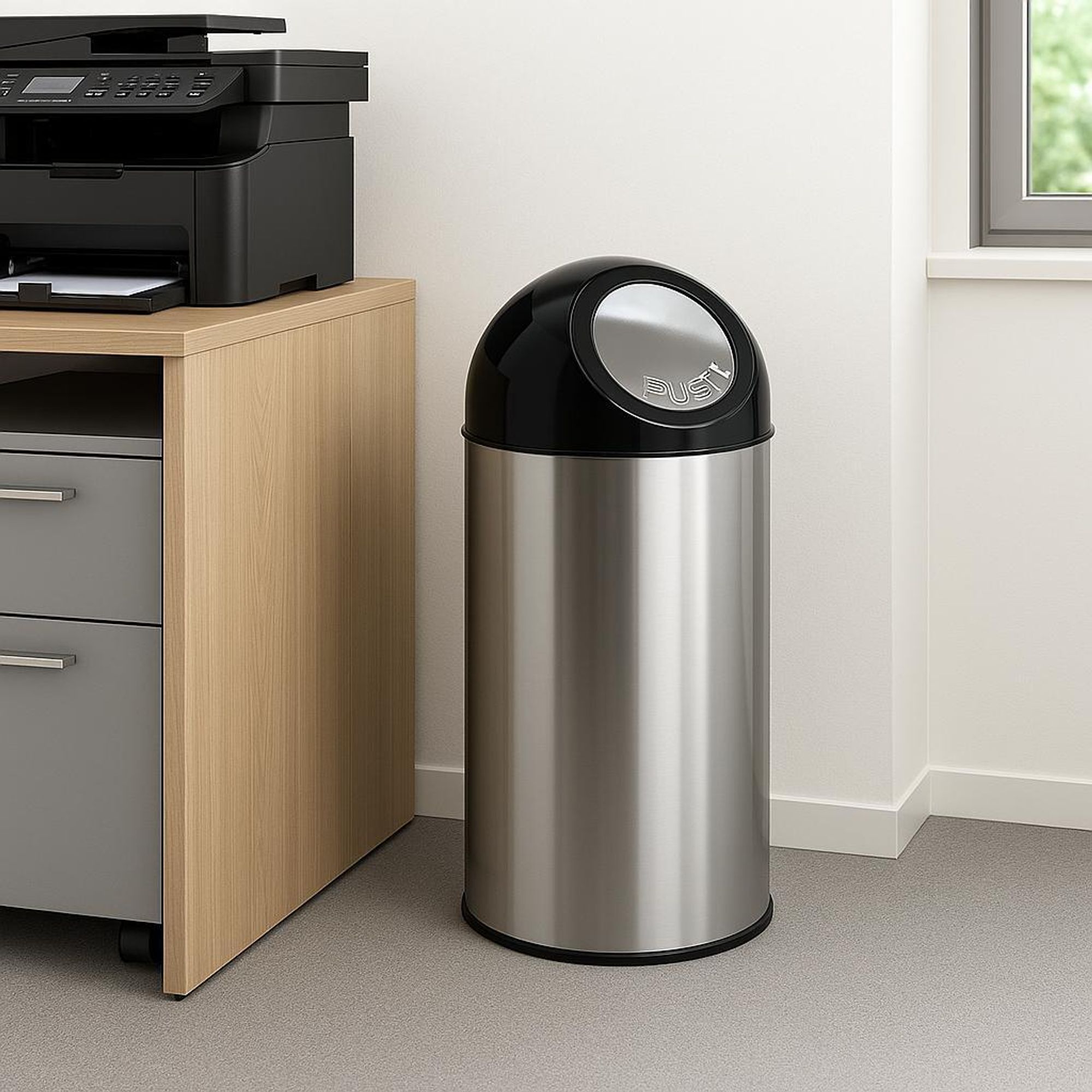 V-Part - Abfallbehälter mit Druckdeckel 55 Liter - Stainless steel Plastic  - Edelstahl, Schwarz