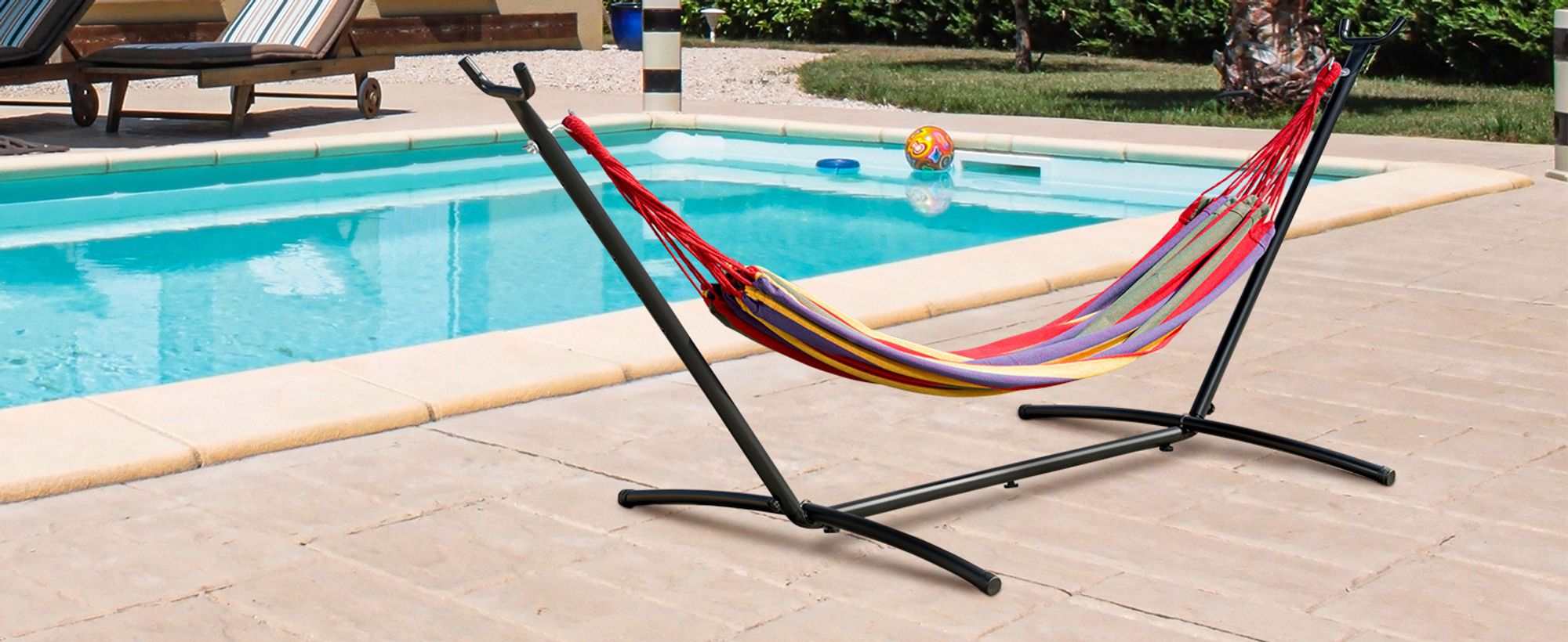 Outsunny Hängemattengestell Metall mit Haken 280x120x110 cm bis 120KG belastbar
