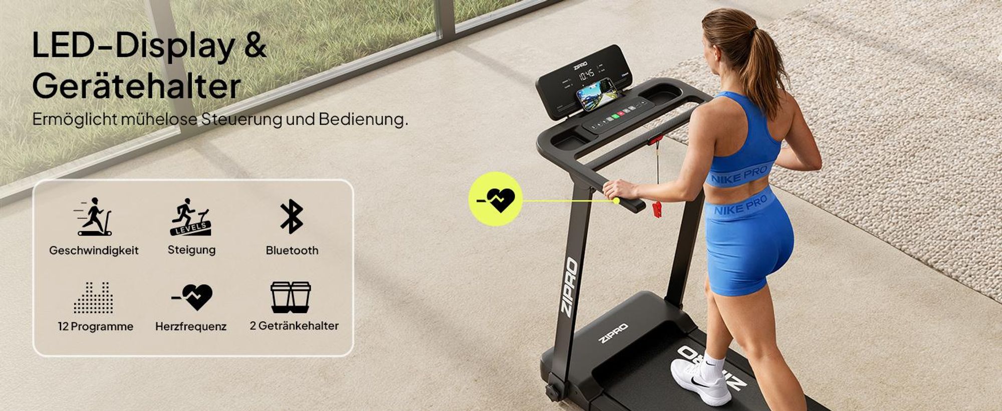 ZIPRO Forma Lite Laufband Elektrisch Klappbar – Ultra Flat Design, Bis 12 km/h & 120 kg Belastbarkeit - Bluetooth App-Kompatibel, Leises Walking Pad